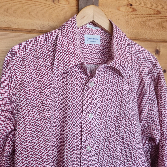 House Of Yorke Shirtmakers Vintage Red Geometric Link Long Sleeve Shirt Sz 17/34 - Picture 2 of 7